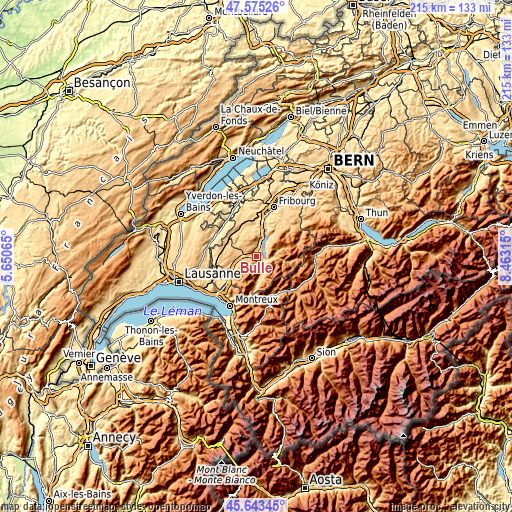 Topographic map of Bulle
