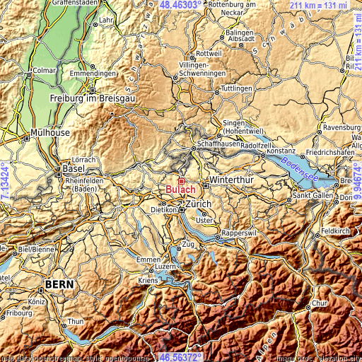 Topographic map of Bülach