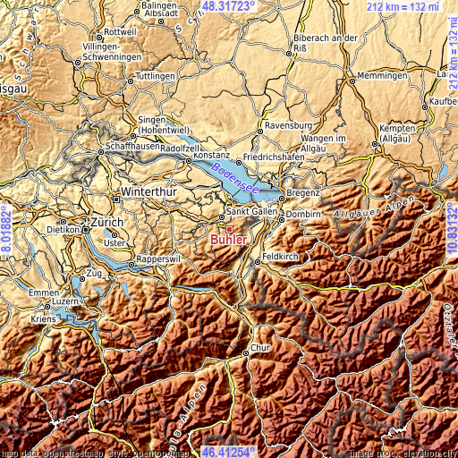 Topographic map of Bühler