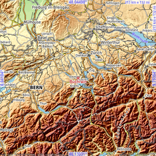 Topographic map of Buchrain