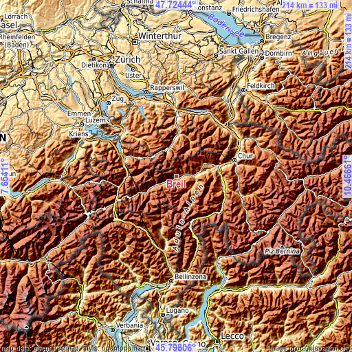 Topographic map of Breíl