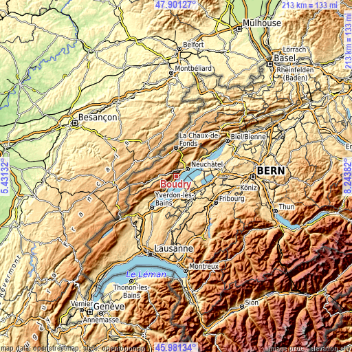 Topographic map of Boudry