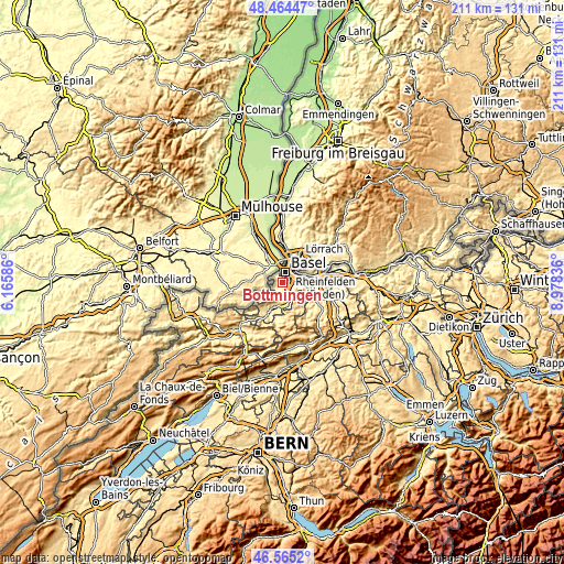 Topographic map of Bottmingen