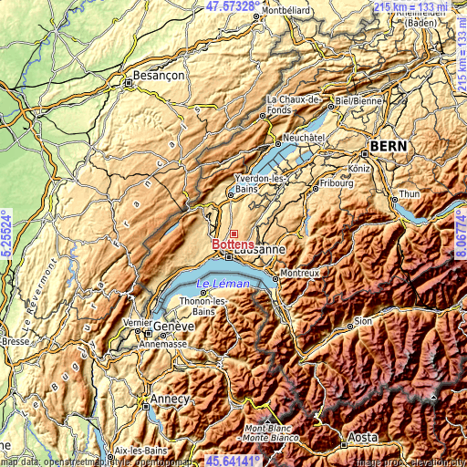 Topographic map of Bottens