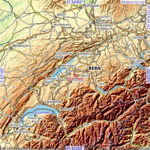 Topographic map of Bösingen