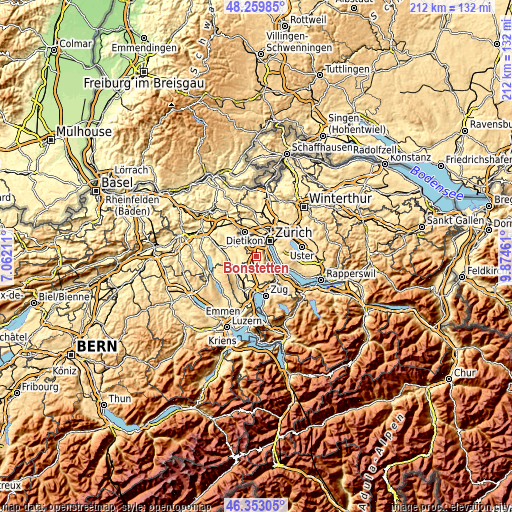 Topographic map of Bonstetten