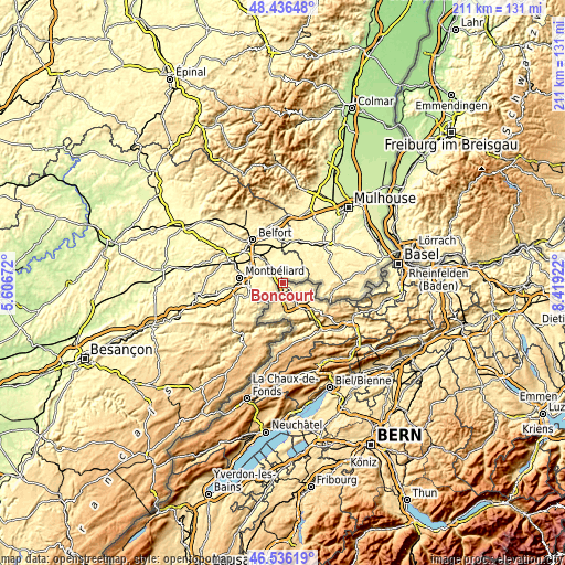 Topographic map of Boncourt