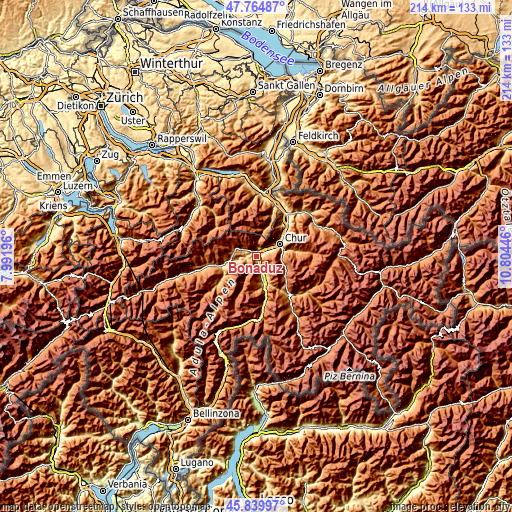 Topographic map of Bonaduz