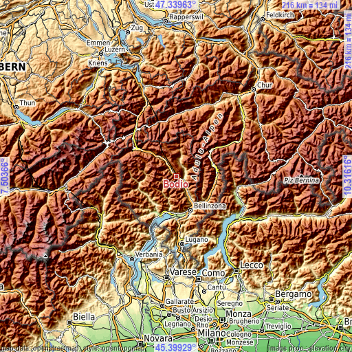 Topographic map of Bodio