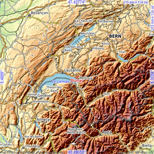 Topographic map of Blonay