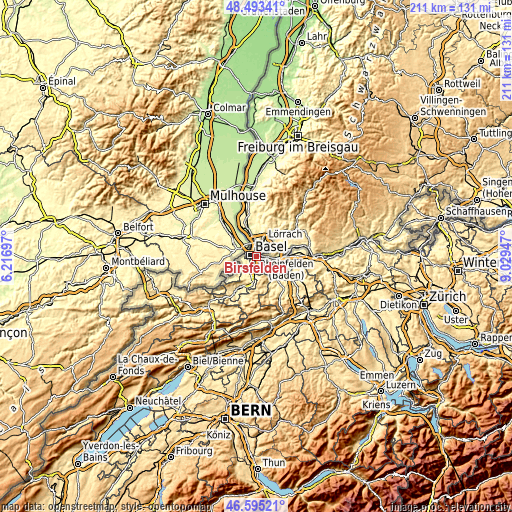 Topographic map of Birsfelden