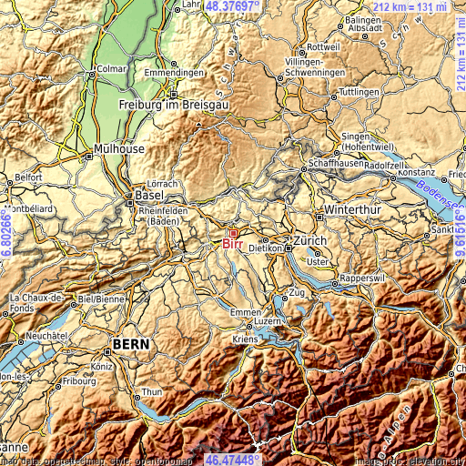 Topographic map of Birr