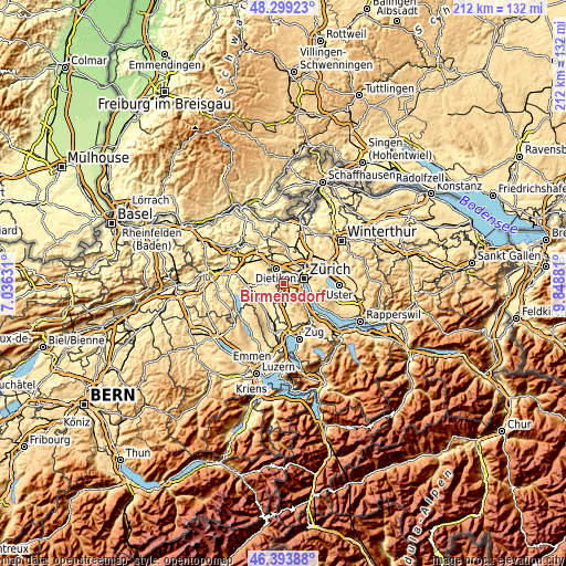 Topographic map of Birmensdorf