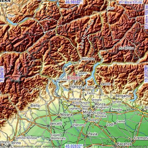 Topographic map of Bioggio