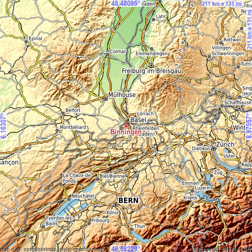 Topographic map of Binningen
