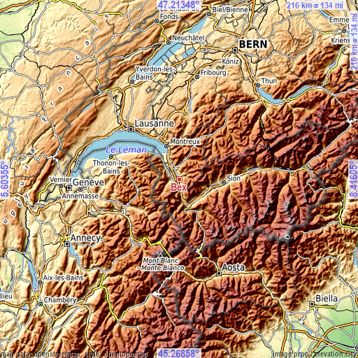 Topographic map of Bex