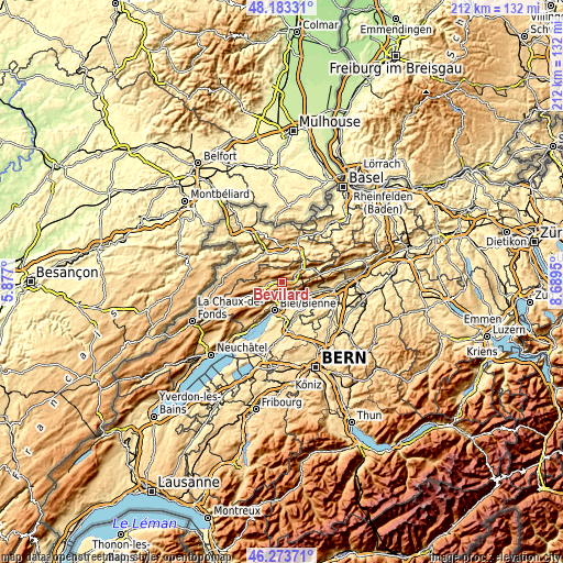 Topographic map of Bévilard