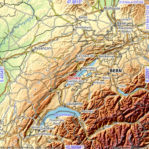 Topographic map of Bevaix
