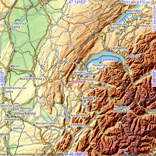 Topographic map of Bernex