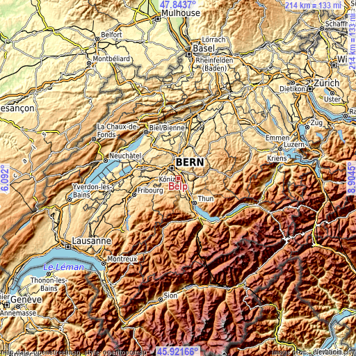 Topographic map of Belp