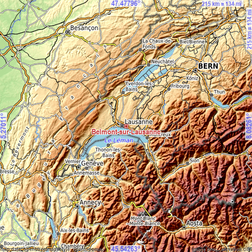 Topographic map of Belmont-sur-Lausanne