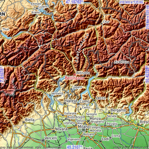 Topographic map of Bellinzona