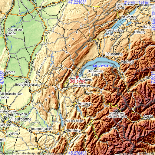 Topographic map of Bellevue