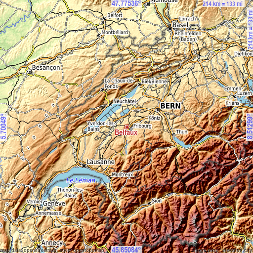 Topographic map of Belfaux