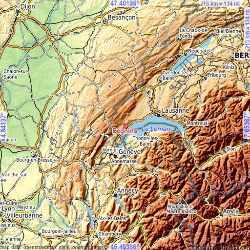 Topographic map of Begnins