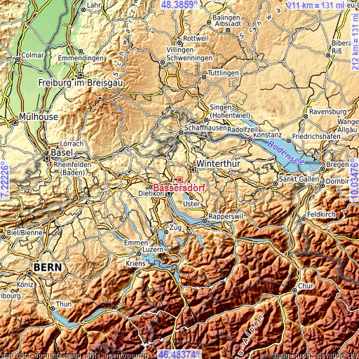 Topographic map of Bassersdorf