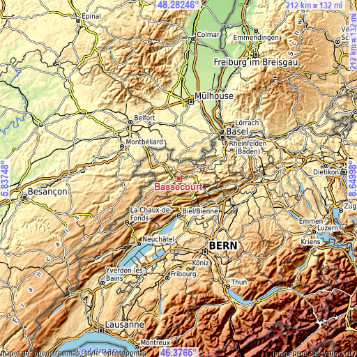 Topographic map of Bassecourt