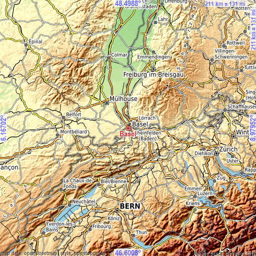 Topographic map of Basel