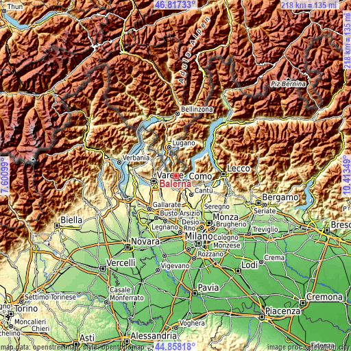 Topographic map of Balerna