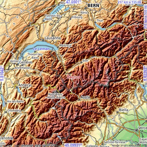 Topographic map of Bagnes