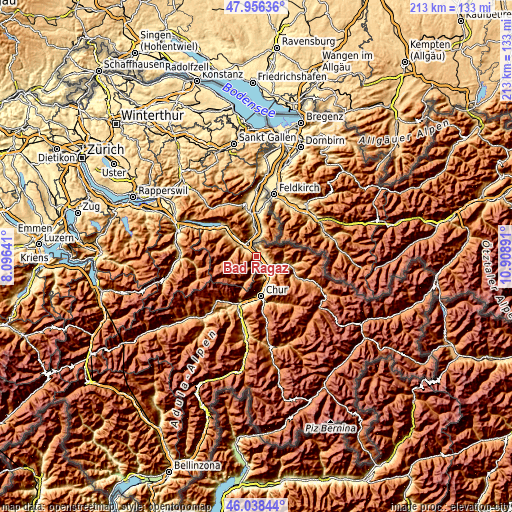 Topographic map of Bad Ragaz