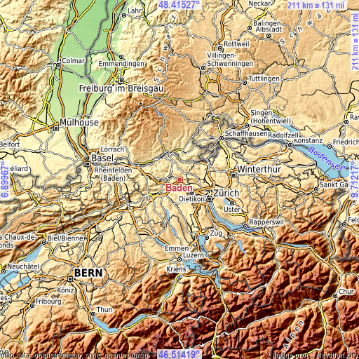 Topographic map of Baden