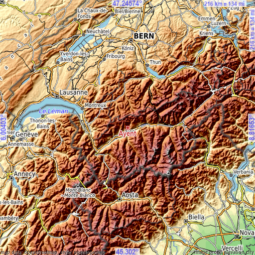 Topographic map of Ayent