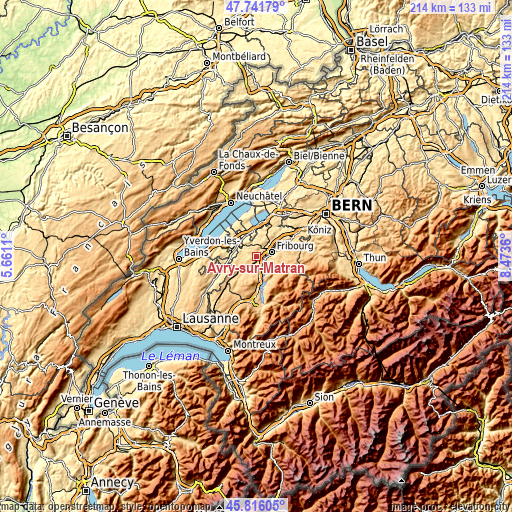 Topographic map of Avry-sur-Matran