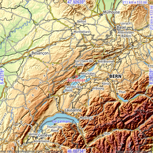Topographic map of Auvernier