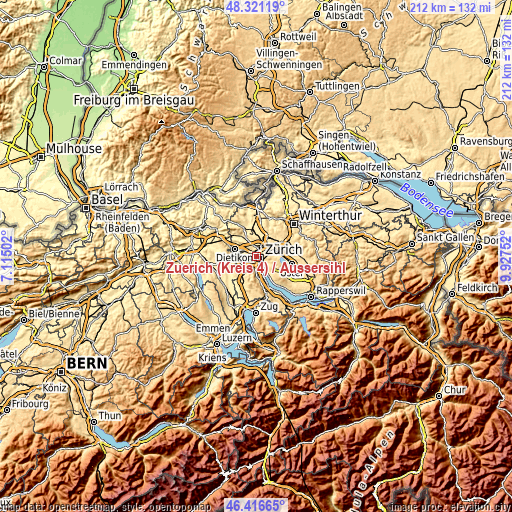 Topographic map of Zürich (Kreis 4) / Aussersihl