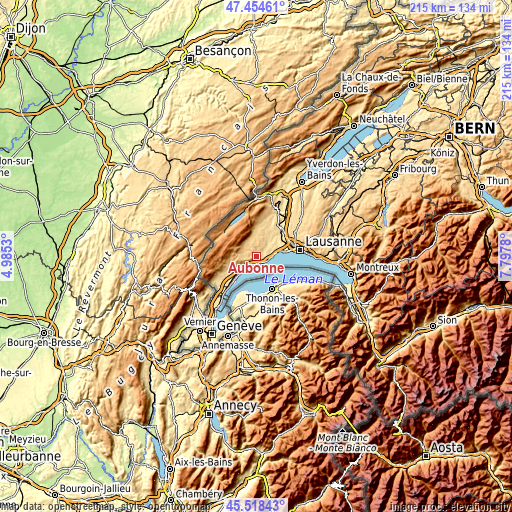 Topographic map of Aubonne