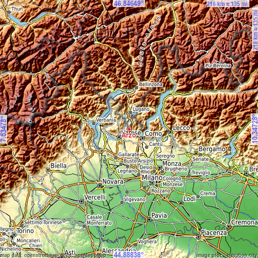 Topographic map of Arzo