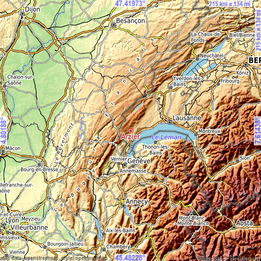 Topographic map of Arzier