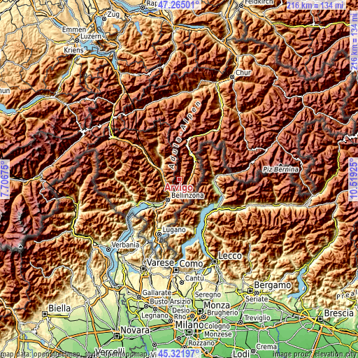 Topographic map of Arvigo