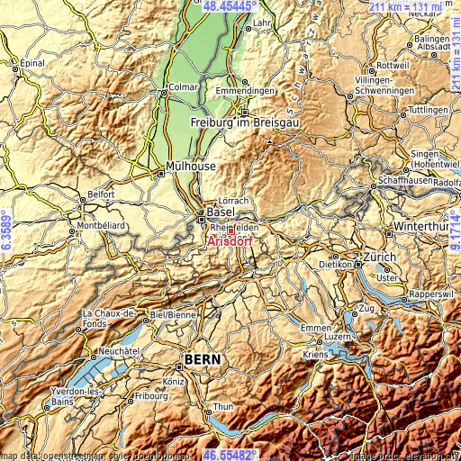 Topographic map of Arisdorf