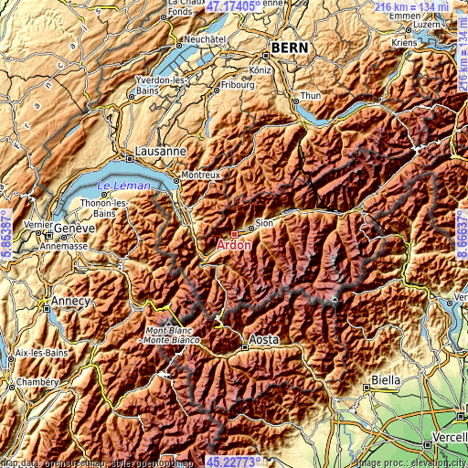 Topographic map of Ardon