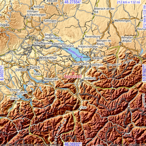 Topographic map of Appenzell