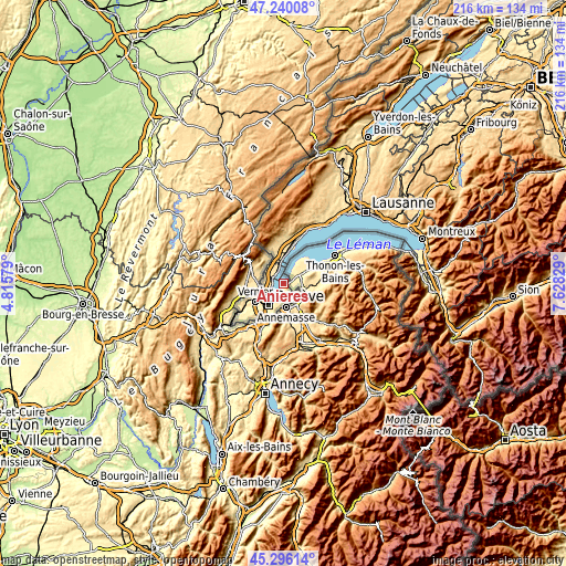 Topographic map of Anières