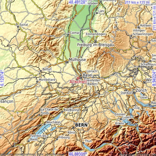 Topographic map of Allschwil