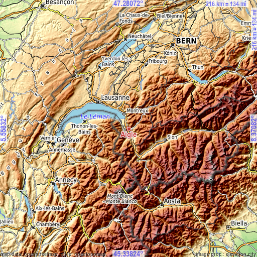 Topographic map of Aigle